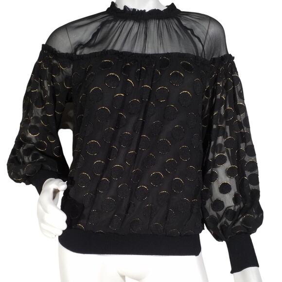 Ramy Brook Evelina Dot Appliqué Blouson Top XXS Black NWT - Picture 1 of 7